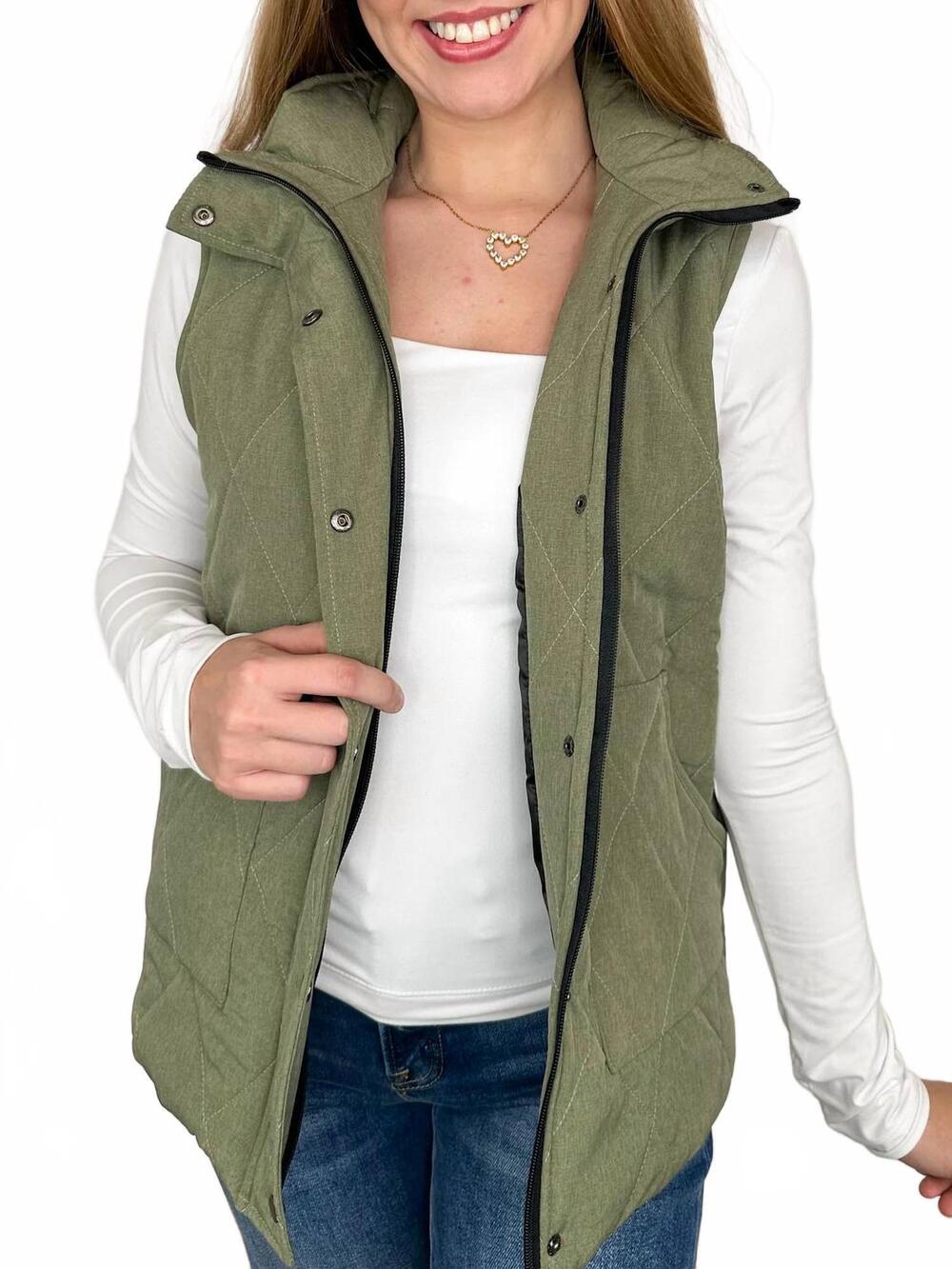 NEW MICHELLE MAE one call away puffer vest in olive green